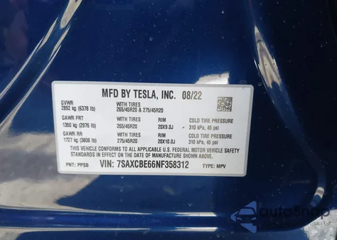 2022 Tesla Model X Plaid Tri Motor All-Wheel Drive from USA, damaged, VIN 7SAXCBE66NF358312